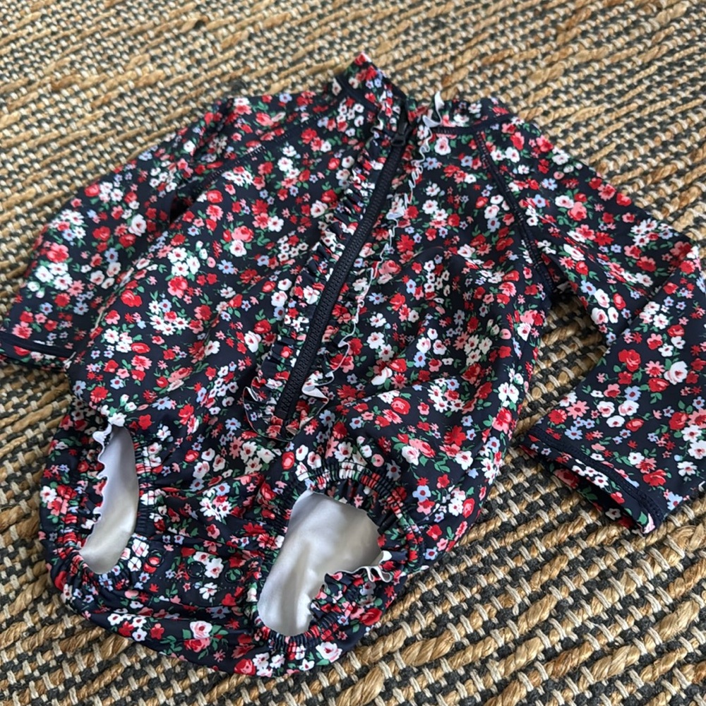 Janie & Jack Recycled Floral Rashguard Swimsuit One Piece in  Navy